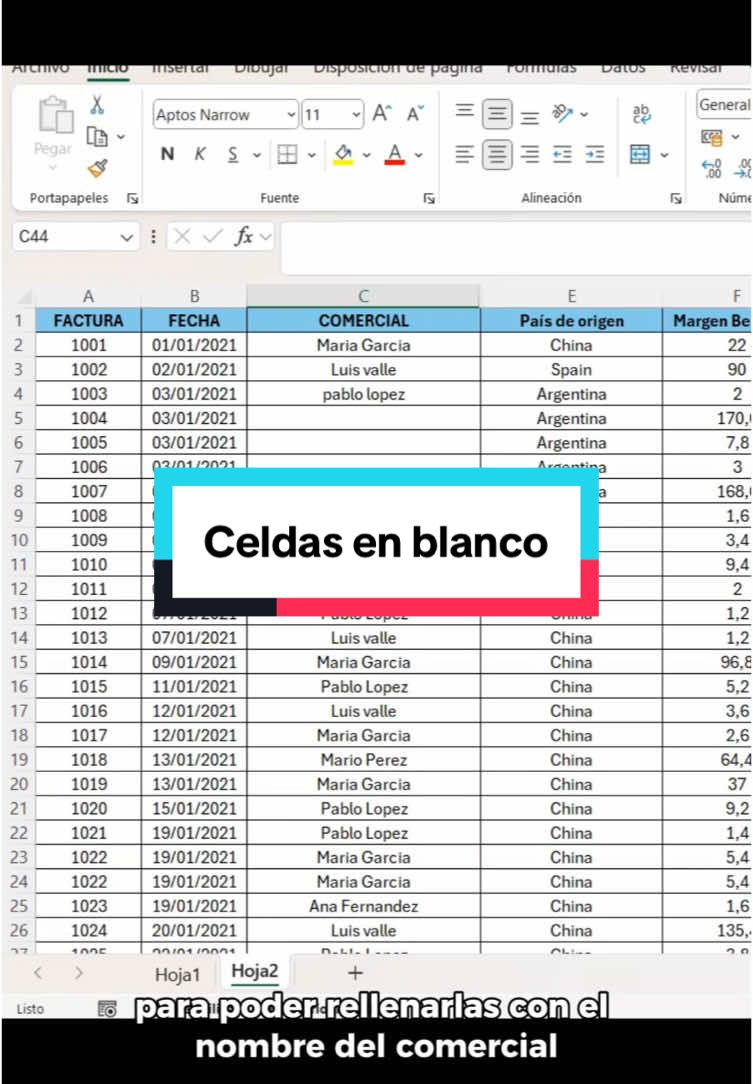 Rellena las celdas en blanco en tan solo unos clicks. ¿Conocias este tip? #excel #aprendeexcel #exceltips 