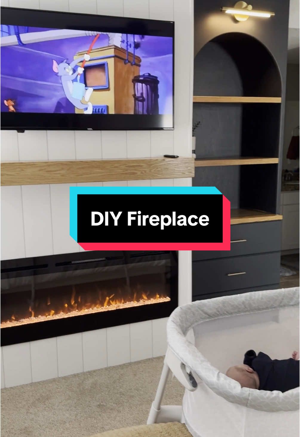 Started this project a month before our baby’s due date and finished with only a few days to spare! #DIY #dad #baby #fireplace #newborn #cozy #cozyathome #Home #homeimprovement #homedecor 