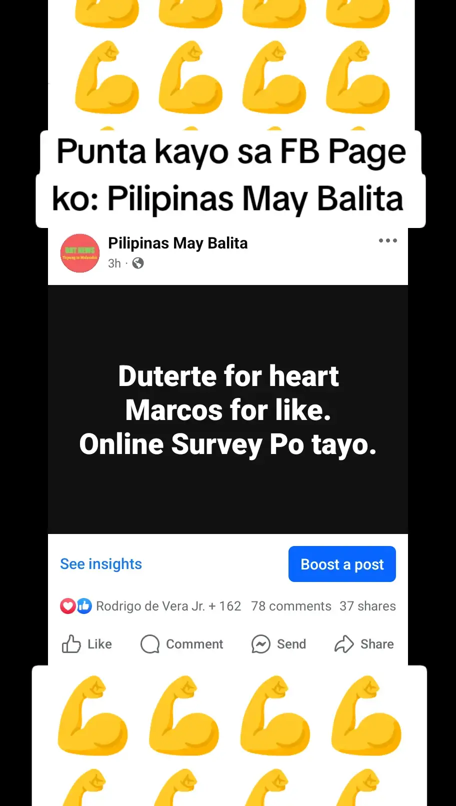 Punta kayo sa FB Page: Pilipinas May Balita  ❤️ for Duterte, 👍 for Marcos. Before the end of the day, malalaman ang result.  #viralnews #videos #viral #survey 