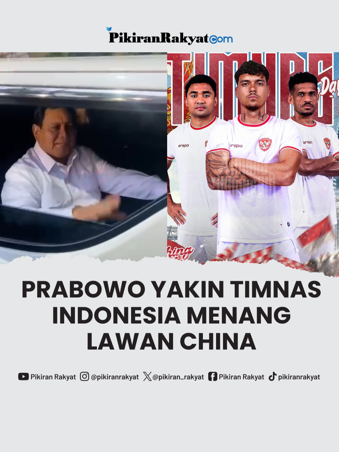 Presiden terpilih Prabowo Subianto optimistis Tim Nasional (Timnas) Indonesia akan menang melawan China dalam laga putaran ketiga Kualifikasi Piala Dunia 2026 Zona Asia. Pertandingan bakal digelar di Qingdao Youth Football Stadium, Selasa, 15 Oktober 2024, sekira pukul 19.00 WIB. . Prabowo enggan memprediksi skor hasil pertandingan. Menurutnya, yang terpenting Timnas Indonesia membawa pulang 3 poin. . “Engga penting skor, yang penting menang!,” ujar Prabowo di kediamannya di Jalan Kertanegara Jakarta Selatan, Selasa, 15 Oktober 2024. . Asep Bidin Rosidin/PRMN . #Prabowo #Timnas #TimnasDay #PrabowoSubianto #PRMN