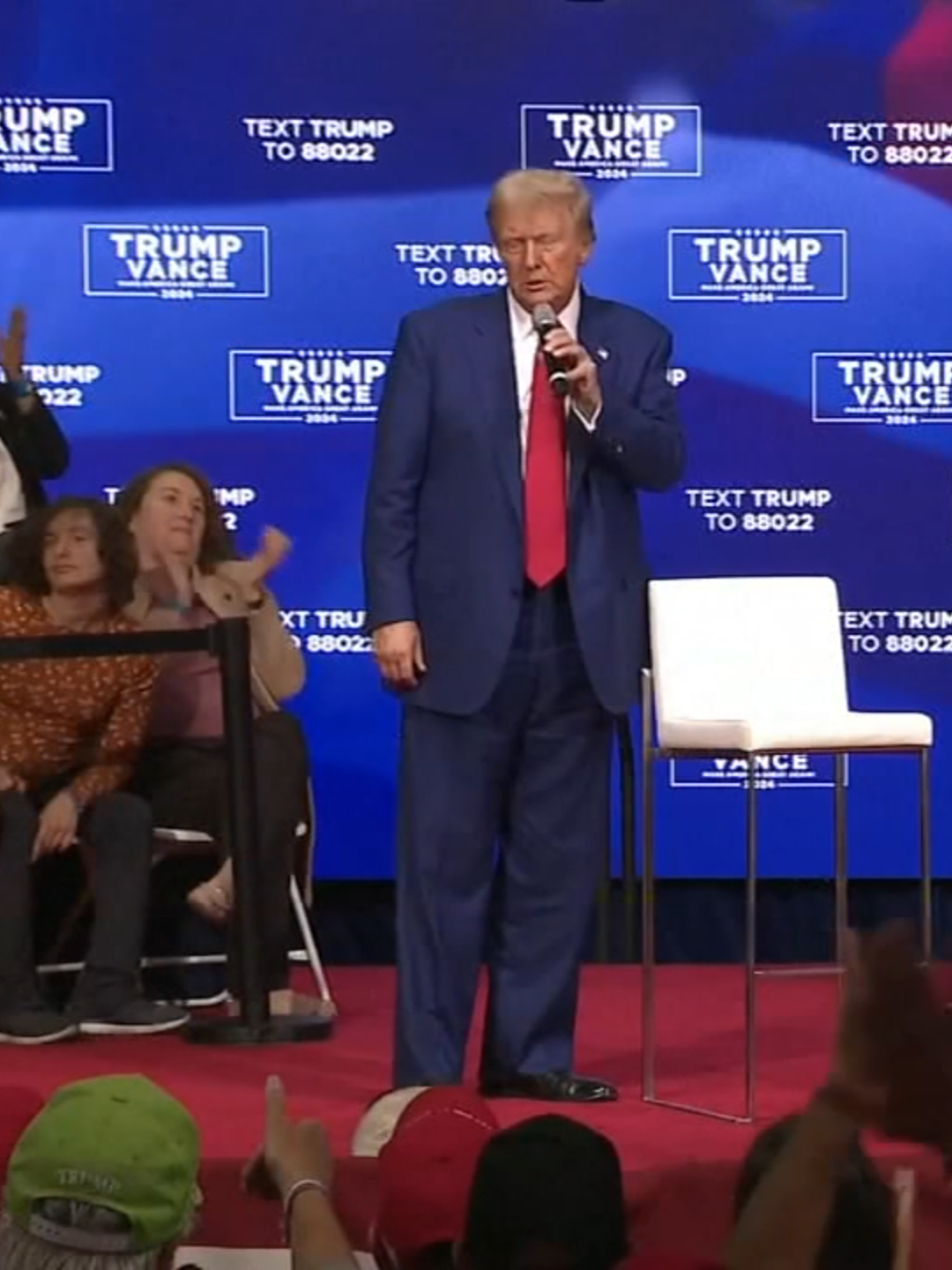 Former President Donald Trump's town hall in Oaks, Pennsylvania, on Monday evening was interrupted twice by medical emergencies in a very warm Greater Philadelphia Expo Center and Fairgrounds before he cut the program short. There was a medical emergency that required an attendee to be placed on a stretcher about 30 minutes into the event. As the crowd started singing 