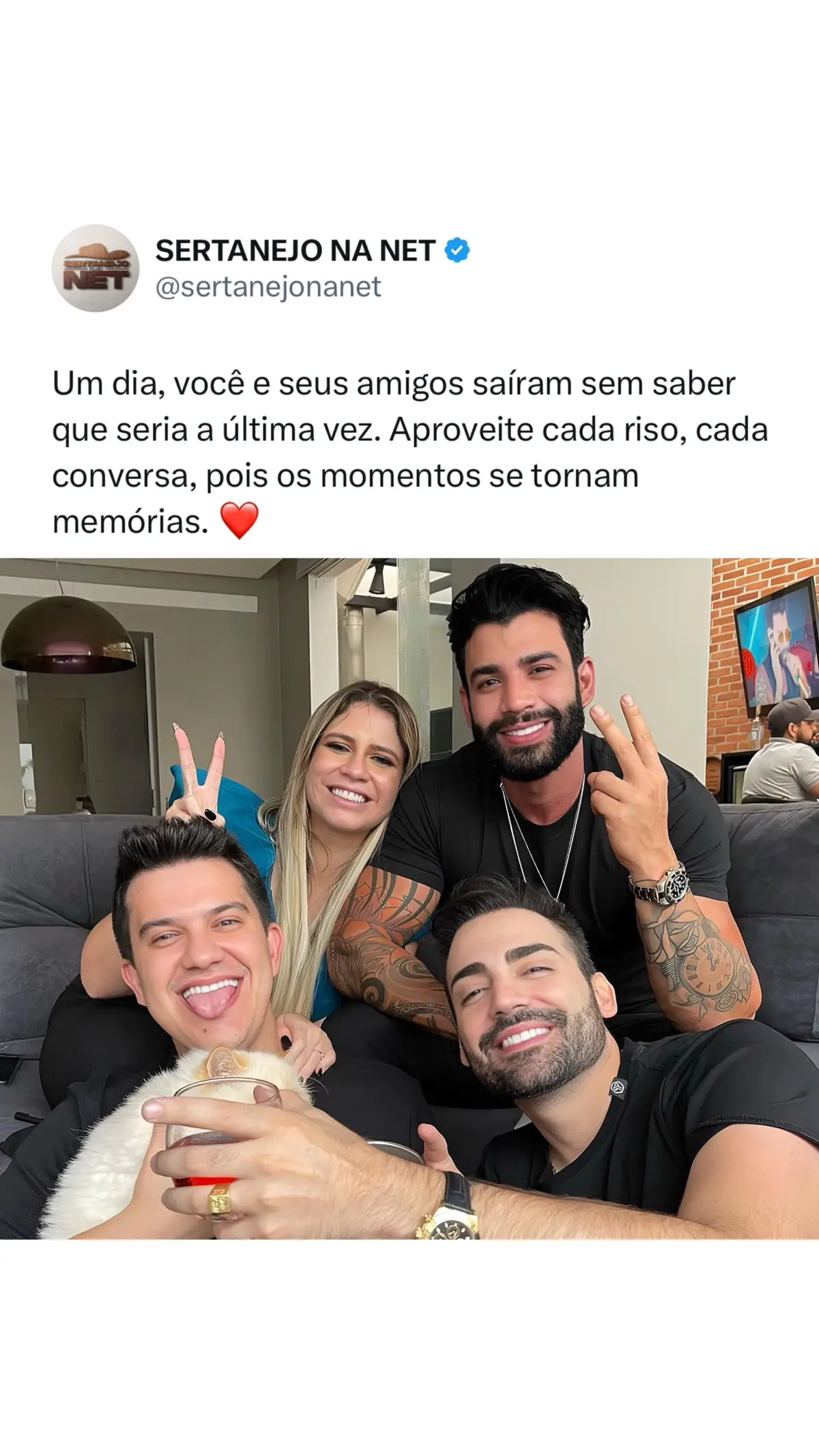 Precisamos valorizar e aproveitar cada segundo com quem amamos. ❤️ @mariliamendoncacantora @gusttavolima @hugoeguilherme @guilhermeebenuto  📸: Reprodução/Internet/HugoeGuilherme #lembranças #saudades #reflexão #sertanejonanet 