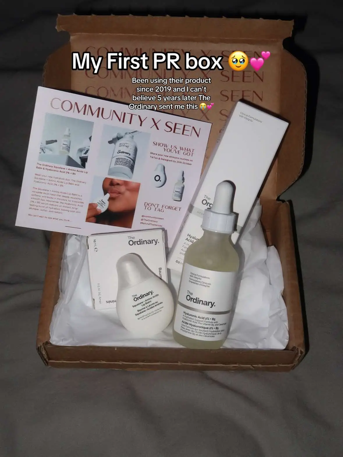 Shout out to @Community X SEEN @The Ordinary @The Ordinary Store for sending me my favourite brand 🥹💕 #facecard #skincare #theordinary #behindtheheroes #skincareroutine 