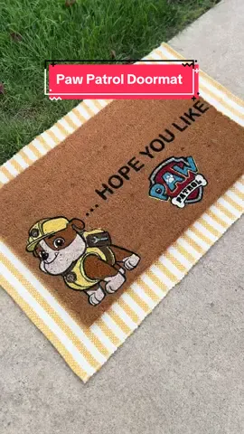 Paw Patrol Doormat 🐶 This customer requested Rubble. 💛 Available to order on my website in my “Funny Doormats” collection! 🐾  #pawpatrol #doormats #DIY #pawpatroldoormat #doormat #diydoormat #homedecor #art #SmallBusiness #handmade #utah #customdoormat #kids #diyproject #diycraft #crafts #doormatsoftiktok #decor #pawpatrolparty #funny