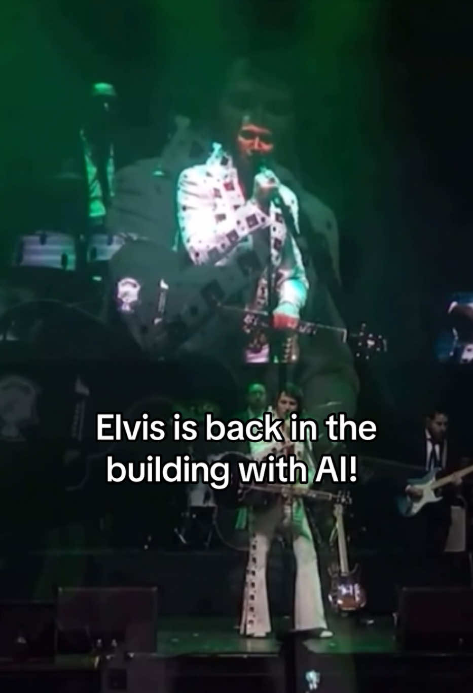 Elvis is back to life with ai intelligence, using deefakes layed over elvis tribute aritist (Jimmy Holmes) Special credit to “drlucio” on YT for this amazing editing and video! #fyp #elvis #viral #elvisback #deepfake #amazing #ai #elvispresley #graceland #elvismusic #elvisconcert #elvis2024 #hologram 