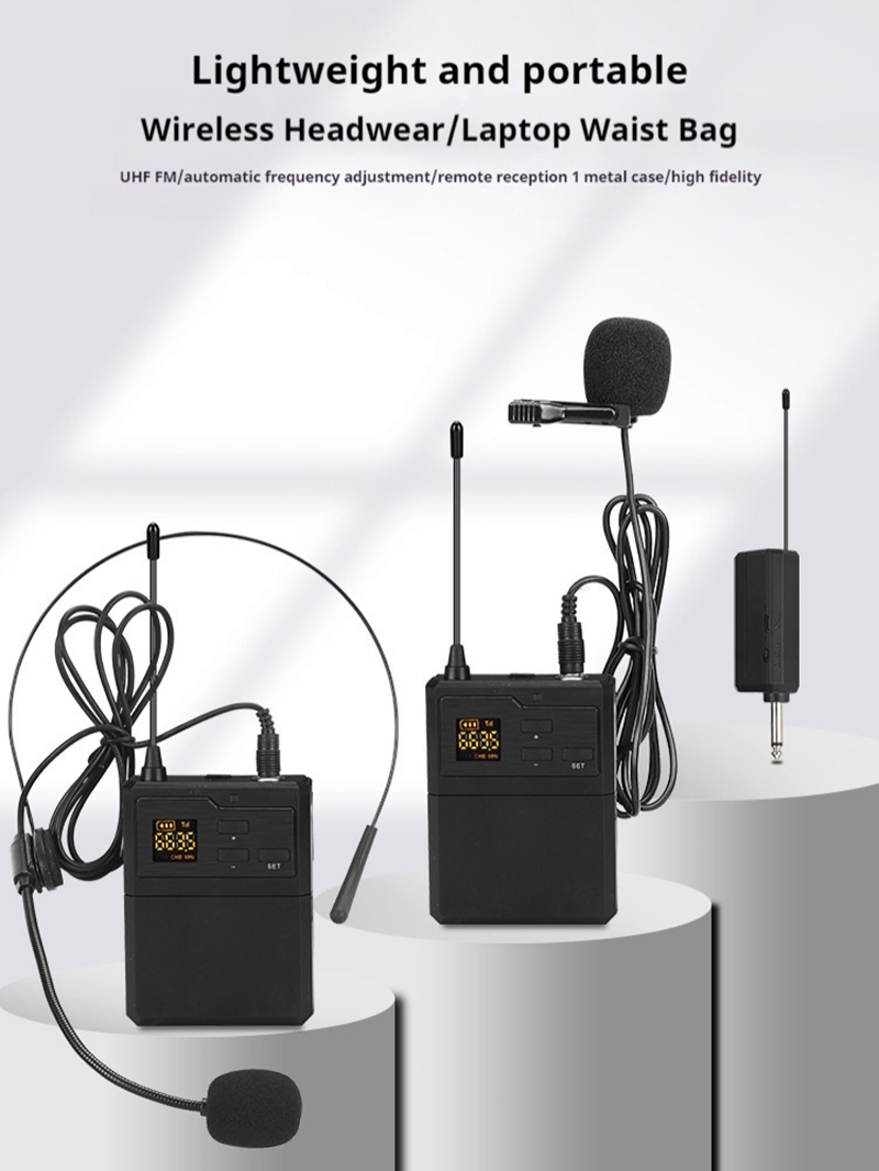 UHF Wireless Microphone Headset /Lavalier Lapel Mic, UHF Microphone System For Stage performances and teacher lectures speaker Rechargeable Audio