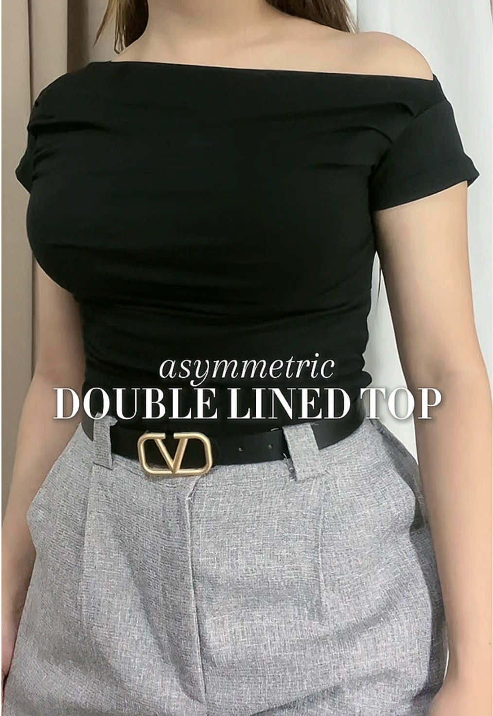 NEW TOP! you can also style this top in 3 diff ways ✨ #doubleliningtop #offshoulder #OOTD #fyp #shirt 