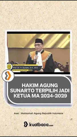 Hakim Agung Sunarto terpilih menjadi Ketua Mahkamah Agung (MA) tahun 2024-2029. Hakim Agung Sunarto mendapatkan suara terbanyak sebesar 30 suara dan dinyatakan sah. #KuatBaca #KuatKnow #hakimagung #mahkamahagung #ma #beritaterkini