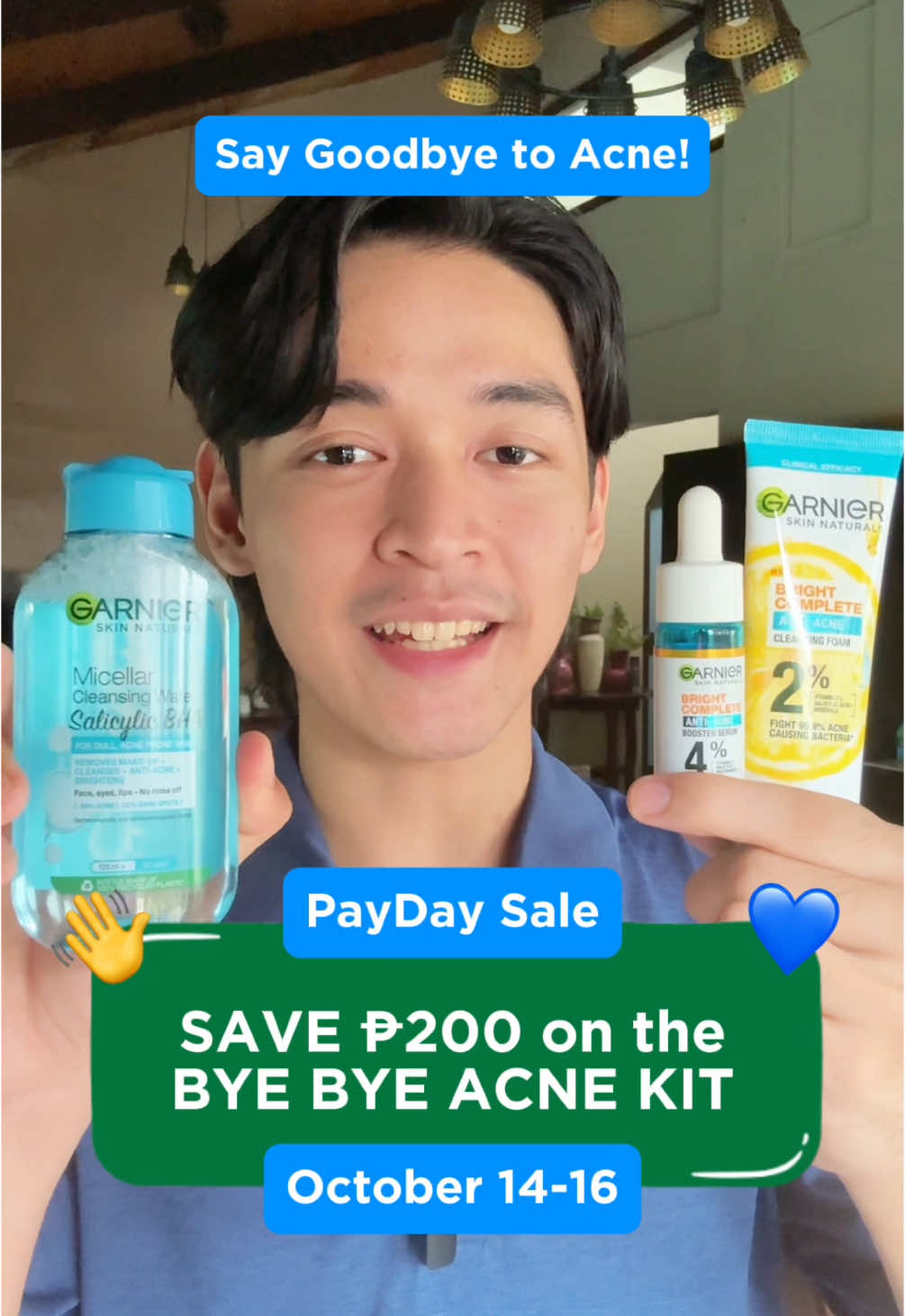 Say goodbye to acne and save more than PHP 200 on the Bye Bye Acne Kit  this October 14-16 PayDay Sale 💙💧💦 Watch our livestreams for more exclusive discounts  🛍️🛒 Garnier is approved by Cruelty Free International under the Leaping Bunny Programme. Vegan formula = No animal derived ingredients  #GarnierPH  #GarnierGang  #Skincare  #GarnierSale