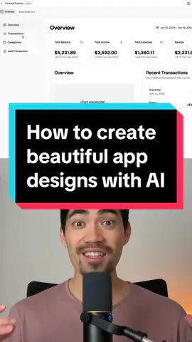 How to create beautiful app designs with AI . This tool lets you create beautiful designs... just by talking to it. v0 Tutorial (for beginners): 1. go to v0 .dev 2. type what kind of app design you need 3. an interactive design is generated 4. iterate and improve it 5. copy the code and build in Cursor or Bolt #v0 #cursor #ai #bolt #coding #programming #design #app #chatgpt #claude #vercel