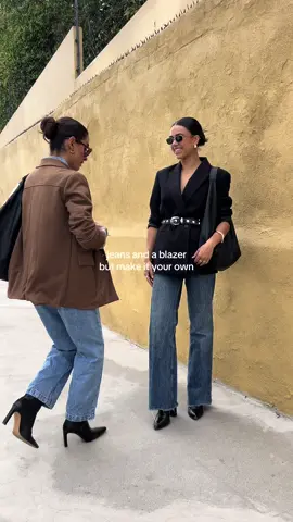 The power of fashion and styling: making any piece your own!!! @majo seaman ❤️‍🔥 #blazeroutfit #denimondenim #studdedbelt #suedeblazer #outfitoftheday #outfitideas #stylingideas #fashiontiktok 
