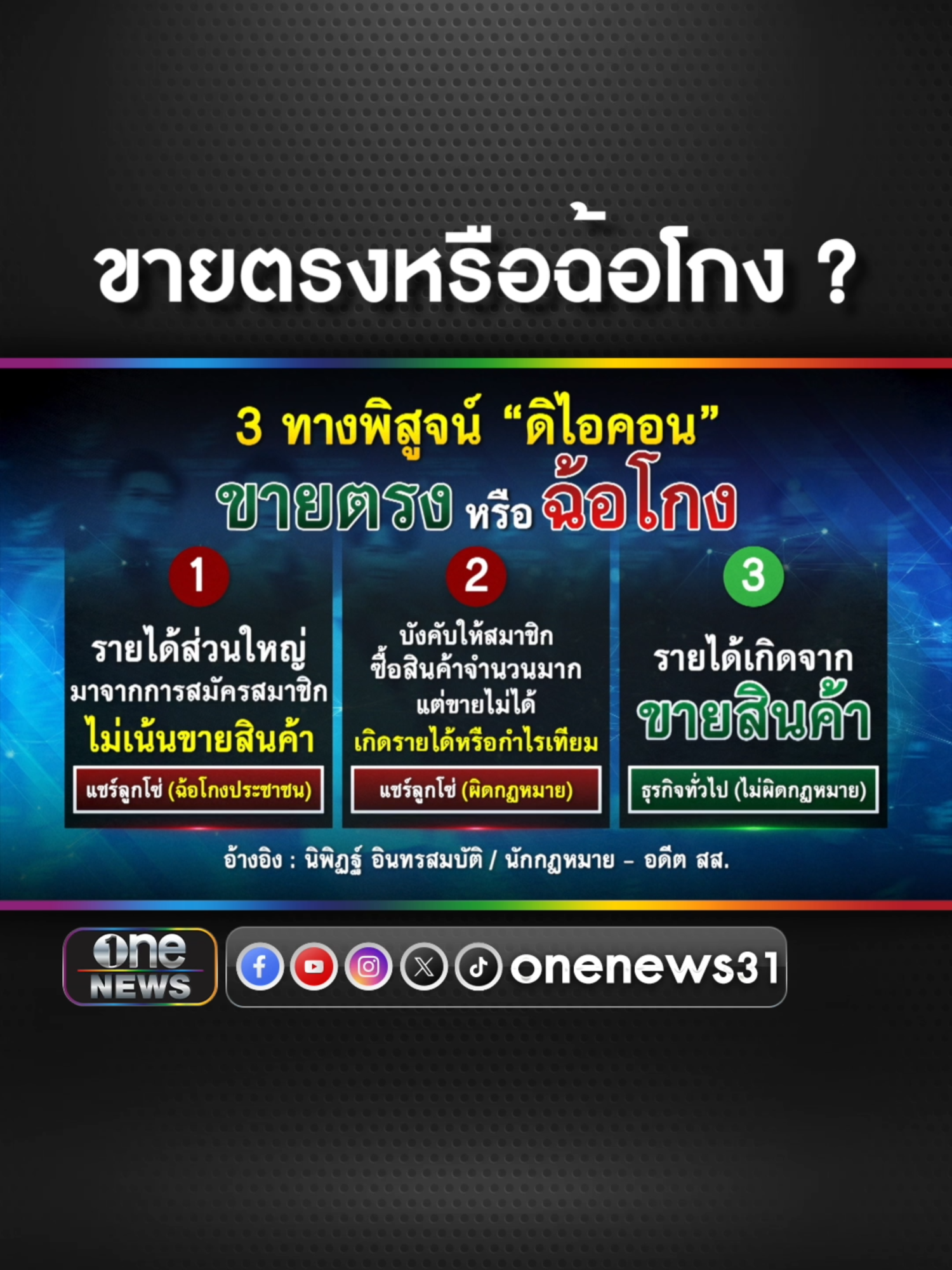 มุมมองกฎหมาย #ดิไอคอน ขายตรง หรือ ฉ้อโกง ? #ข่าวช่องวัน #ข่าวtiktok #สํานักข่าววันนิวส์ #เอาให้ชัด #จั๊ดธีมะ #theicongroup