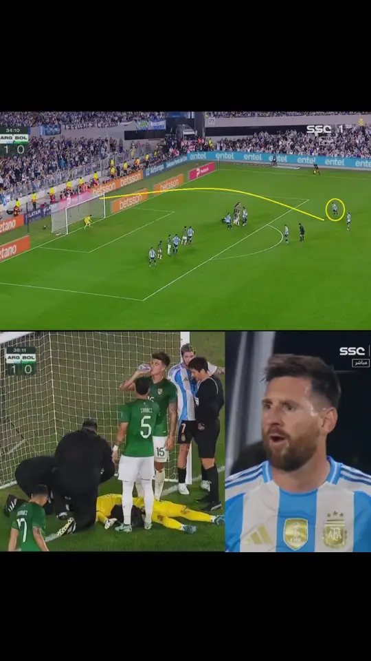 Vidéo : Le coup franc terrifiant de Messi a miraculeusement causé une jambe cassée. Le visage du gardien de but bolivien a eu soif après un bruit effrayant, tout le stade a été le moment où il est entré en collision avec une position déraisonnable. 🔥😱 Tout le dispositif médical s'est précipité sur le terrain pour sauver le gardien de but de la merveille de Messi tout en exécutant ce coup de pied extraordinaire. 😮 Le gardien de but a essayé de défier Messi et a voulu prendre un coup franc directement de l'exécution extraterrestre, ce qui lui est arrivé ce qui le ferait fuir d'affronter Messi dans n'importe quel match qui viendrait après ça. 😰😯 Messi a réussi un coup franc fou qui a permis à tous les fans de se lever et de célébrer un but légendaire de Super Leo, mais voici arrivé le choc qui a fait tomber un gardien blessé d'une façon horrifiante qui a terminé le match instantanément. 😳😮 #Regardez la vidéo et voyez l'histoire complète dans les commentaires. 👇👇