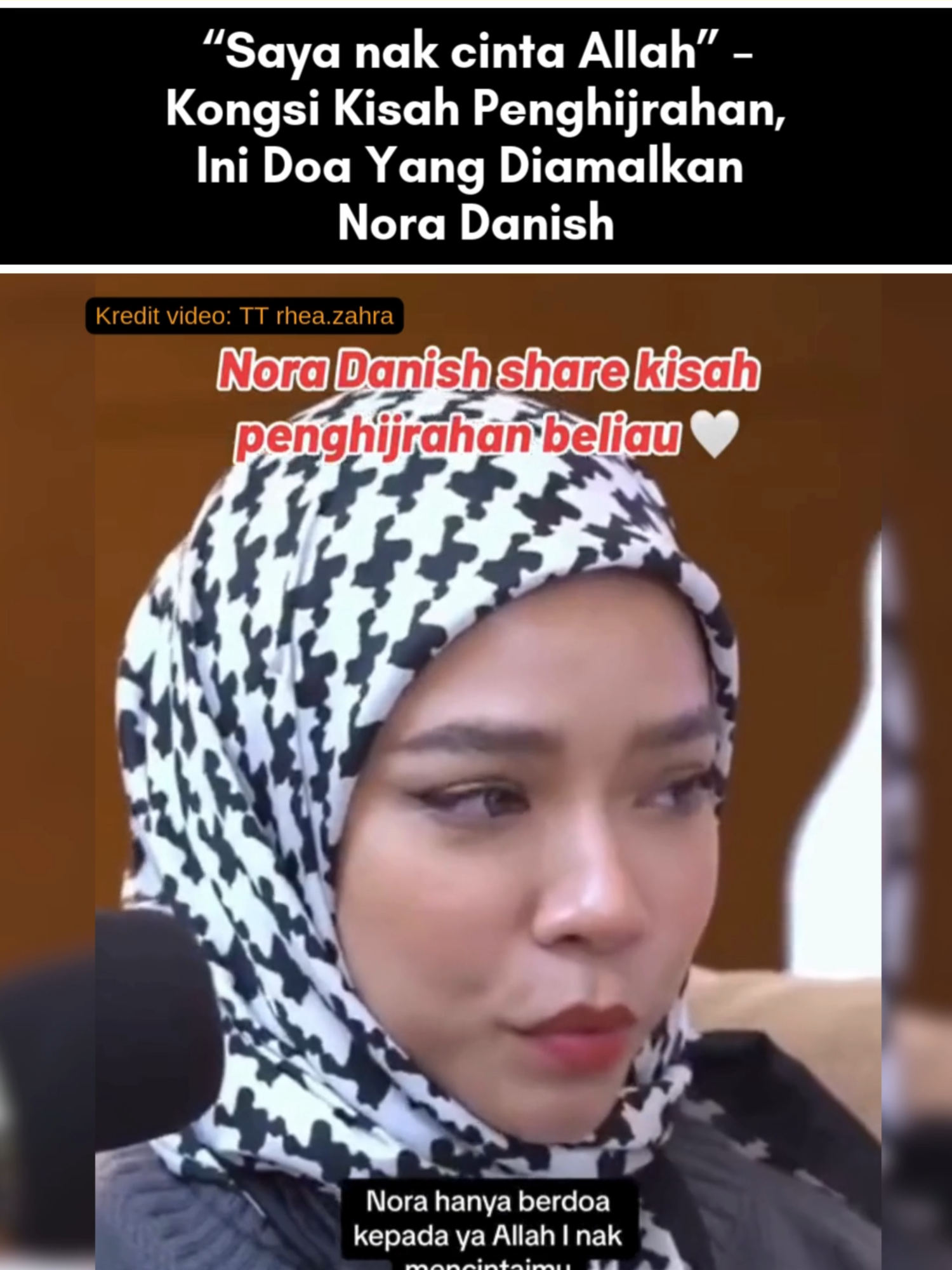 Umum mengetahui selebriti tanah air, Nora Danish kini tampil dengan imej berhijab. Berkongsi detik penghijrahannya, pelakon itu mendedahkan dia pernah berhasrat untuk mengenakan hijab apabila dia menginjak usia 40 tahun. Perkara itu didedahkan dalam perkongsiannya menerusi satu podcast bersama pelakon Neelofa dan usahawan Natasha Ozeir. Mengulas lanjut, Nora mula mendalami ilmu agama dengan mengikuti kelas agama yang dianjurkan oleh rakan selebriti, Betty Rahmad. Tambahnya, sebelum perceraiannya dengan bekas suami Nedim Nazri, Nora telah berdoa agar dia diberikan rasa untuk mencintai dan dicintai Allah SWT. Untuk berita penuh boleh baca di kotak hijau di atas Jangan lupa untuk Like, Comment. Share dan Follow Lobak Merah!🧡Terima Kasih! #fyp #fypシ #lobakmerahmy #beritaditiktok #viralstory #trending #trendingnewsmalaysia #ceritaviral #terkini #viralupdates #storyviral