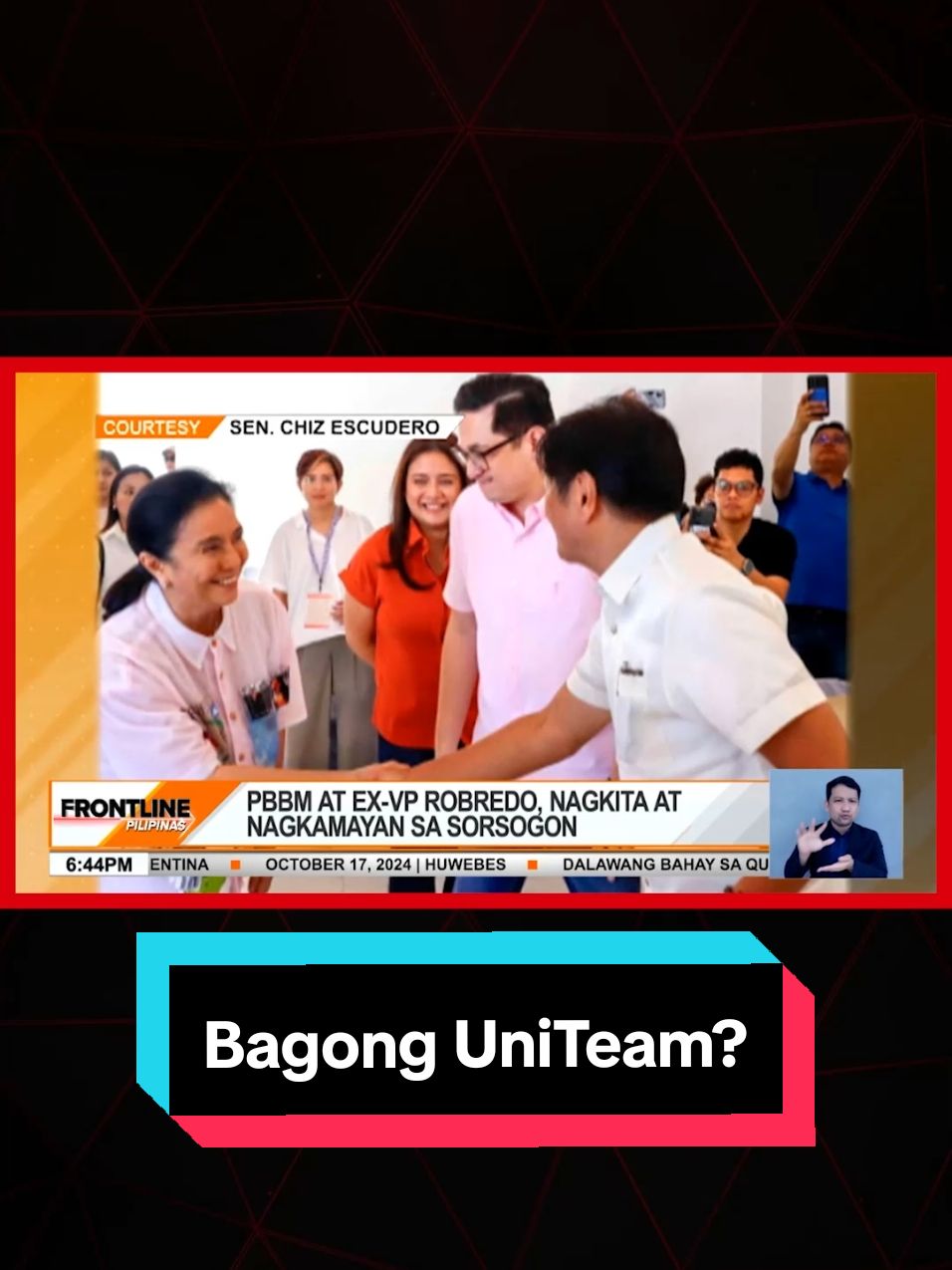 Nagkaharap at nagkamayan pa ang dating magkalabang sina Pres. #BongbongMarcos at dating vice president #LeniRobredo sa Sorsogon. Sa kaniyang talumpati, may sinabi rin si Marcos tungkol sa unity. #News5 #FrontlinePilipinas #NewsPH #BreakingNewsPH 