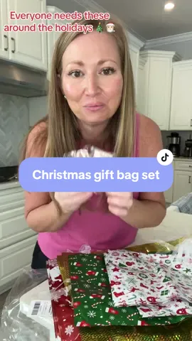 Pack of Christmas gift bags. Well made standing bags that just pull closed. #christmastiktok #christmasgift #christmaswrapping #giftbags #tiktokshop #falldealsforyou 