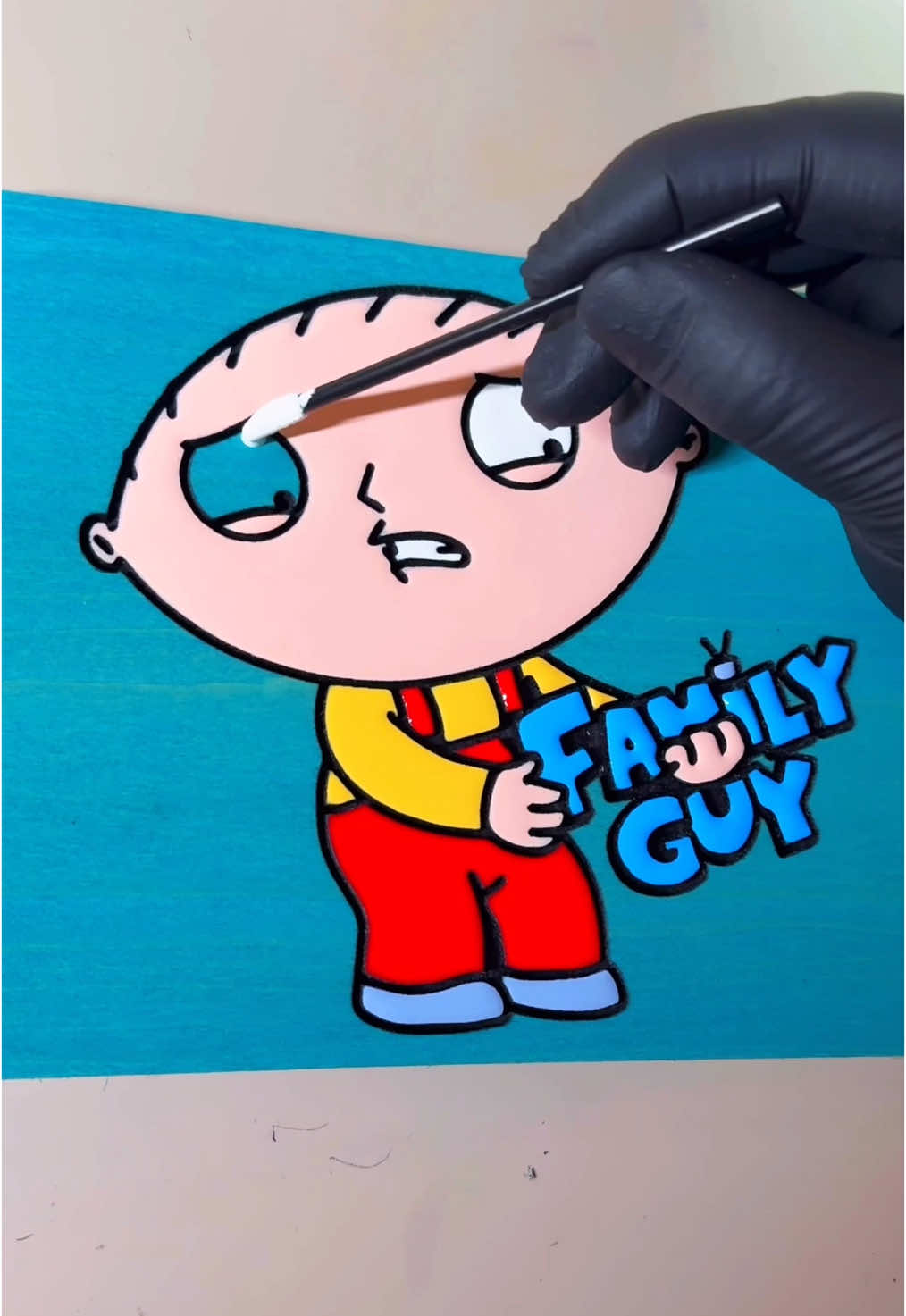 the most #satisfying stewie art i've ever seen, thanks @Foxhouse Woodwork LLC! stream #familyguy anytime on @hulu. #asmr #art #stewiegriffin #fanart #animation #comedy 