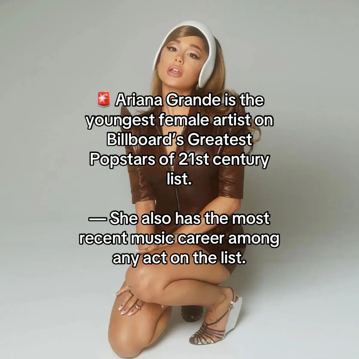 Ariana Grande is the youngest female artist on Billboard’s Greatest Popstars of 21st century list.  — She also has the most recent music career among any act on the list. #arianagrande 