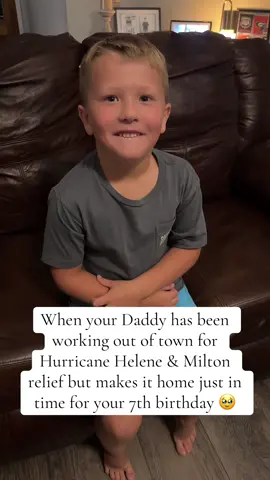 He was not expecting his Daddy to be home in time. The absolute best gift 🥹 #hurricanehelene #daddy #daddysboy #birthdaysurprise 