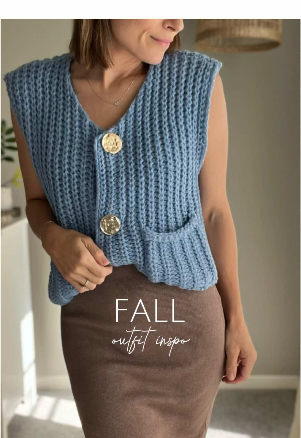 Ok ok…I know everyone is wearing red and leopard outfits but I’m loving chocolate with a pop of blue. 🤎🫐 How cute is this chunky cardigan vest? I might have to grab the white sweater as well. You can wear it open or I like to button it and crop it some more 😜  #womenfashion #OOTD #outfitinspo #sweaterweather #fallaesthetic  #fallfashiontrends #outfitideas #outfits 