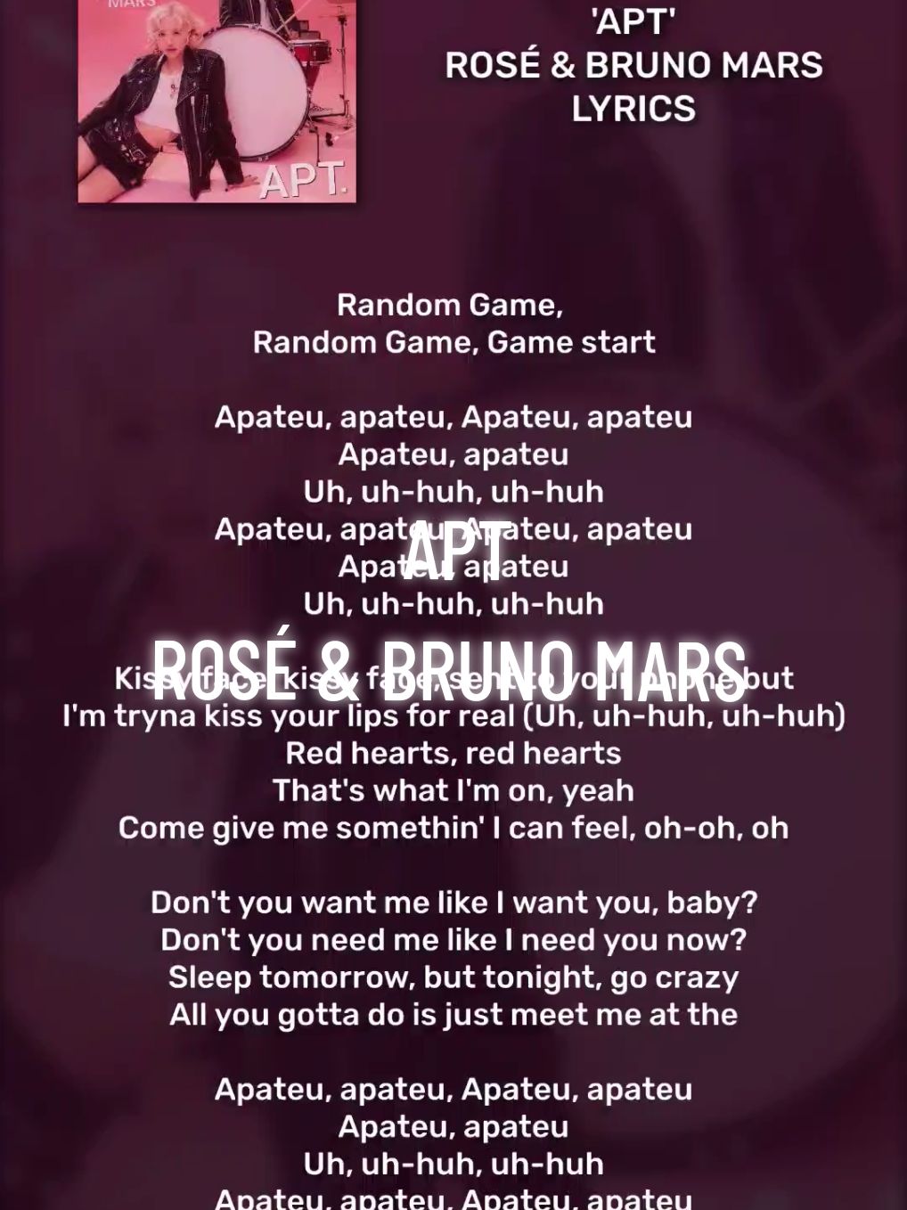 APT - ROSÉ & BRUNO MARS, lyrics #rose #brunomars #apt 