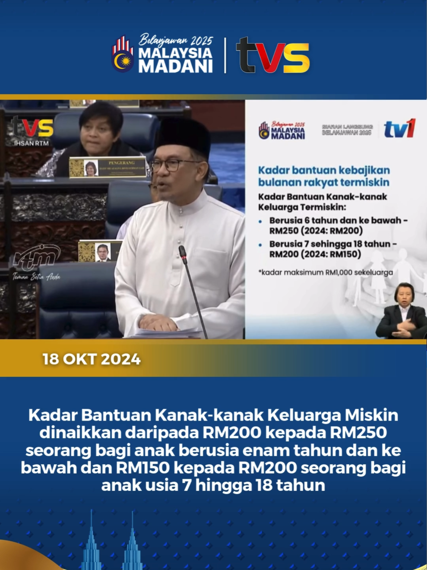 Belanjawan 2025: Kadar Bantuan Kanak-kanak Keluarga Miskin dinaikkan daripada RM200 kepada RM250 seorang bagi anak berusia enam tahun dan ke bawah dan RM150 kepada RM200 seorang bagi anak usia 7 hingga 18 tahun. 📱 Strim live di tvsarawak.my atau di aplikasi MYTV Mana-Mana, Unifi TV dan Astro GO sekarang! #TVS122 #TVSNews #TVSarawak #Belanjawan2025 #TrendingNewsMalaysia #BeritadiTikTok