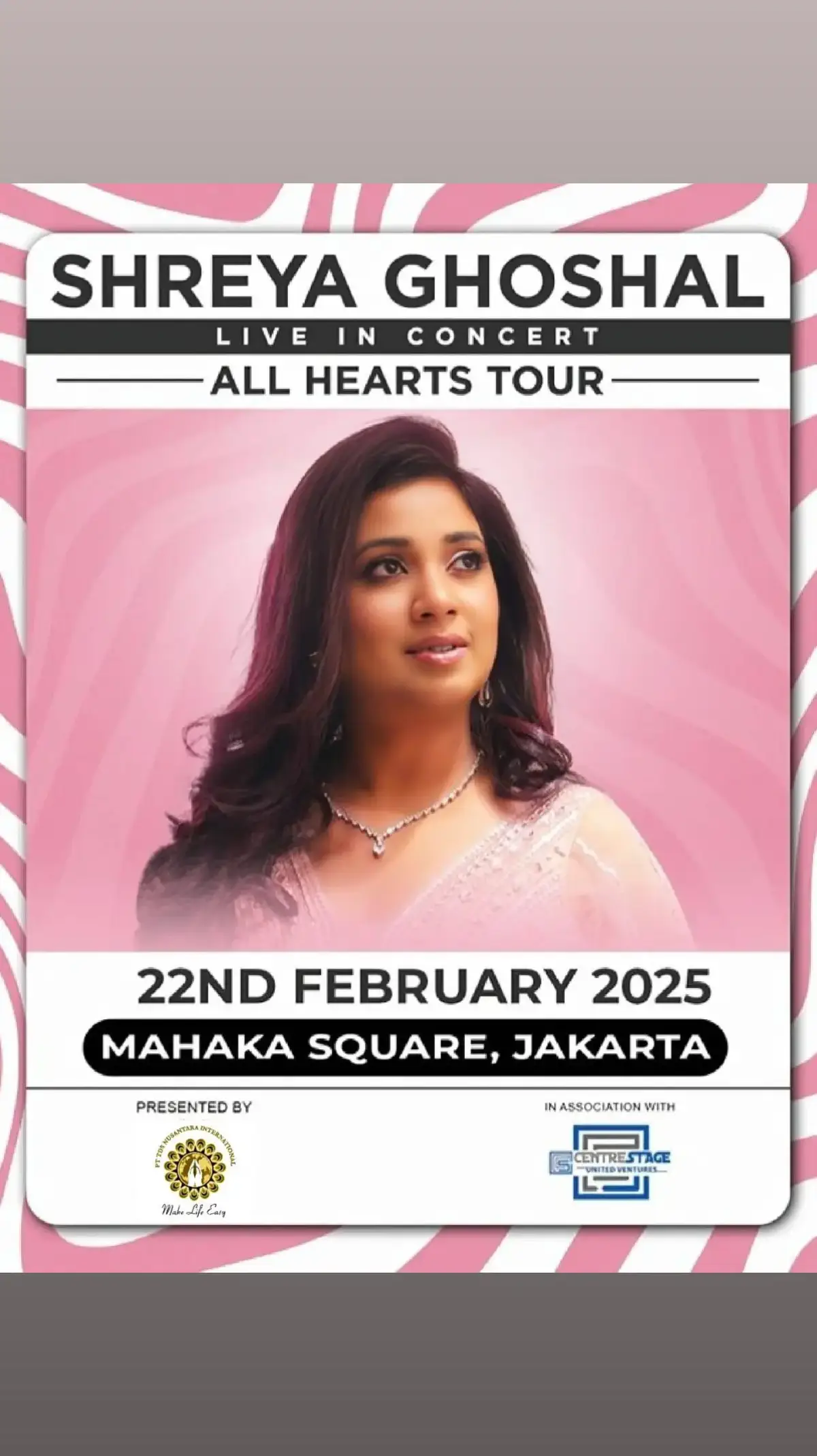 Finally, we officially announce this 😍😍 @Shreya Ghoshal ❤️❤️ 🗓️ 22 Februari 2025 📍 Mahaka Square Stadium, Jakarta Utara  Untuk para #sgians dan pecinta Bollywood yang sudah menunggu The Queen of Indian Music konser di Indonesia, mari merapat. Stay tune untuk info tiketnya, soon!! #AllHeartsTour #allheartstour #jakarta #indonesia #shreyaghoshal #sgian_indonesia #tujhmeinrabdikhtahai #queenofmelody #melodiousqueen #melodyqueen  #sgians #sgfamily #teamshreya #sglive #shreyaghoshalliveinconcert #shreyaghoshalliveperformance #shreyaghoshallive #bollywoodsongs #bollywoodsinger #indiansinger #bollywood #bollywoodindonesia #reels #reelsinstagram #reelsindia #fyp #trending #viral 