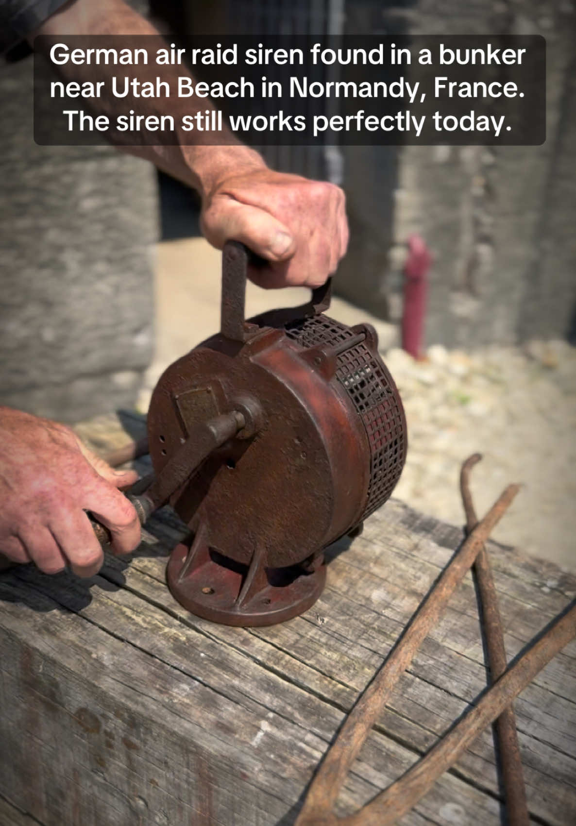 German air raid siren found in a bunker near Utah Beach in Normandy, France.  The siren still works perfectly today. #dday #NormandyTrip #WW2History #NormandyInvasion #DdayAnniversary #WW2Travel #NormandyBeaches #DdayLandings #WW2Normandy #NormandyTour #DdayMemorial #WW2Sites #NormandyHistory #Dday75 #WW2Traveler #NormandyBattlefields #DdayTour #WW2Remembrance #NormandyExperience #DdayHistory #omahabeach #dday79 #britishhero #britishveteran #WWIIBritishArmy #BandofBrothers #N4OH #walkamongheroes #greatestgeneration #dday80