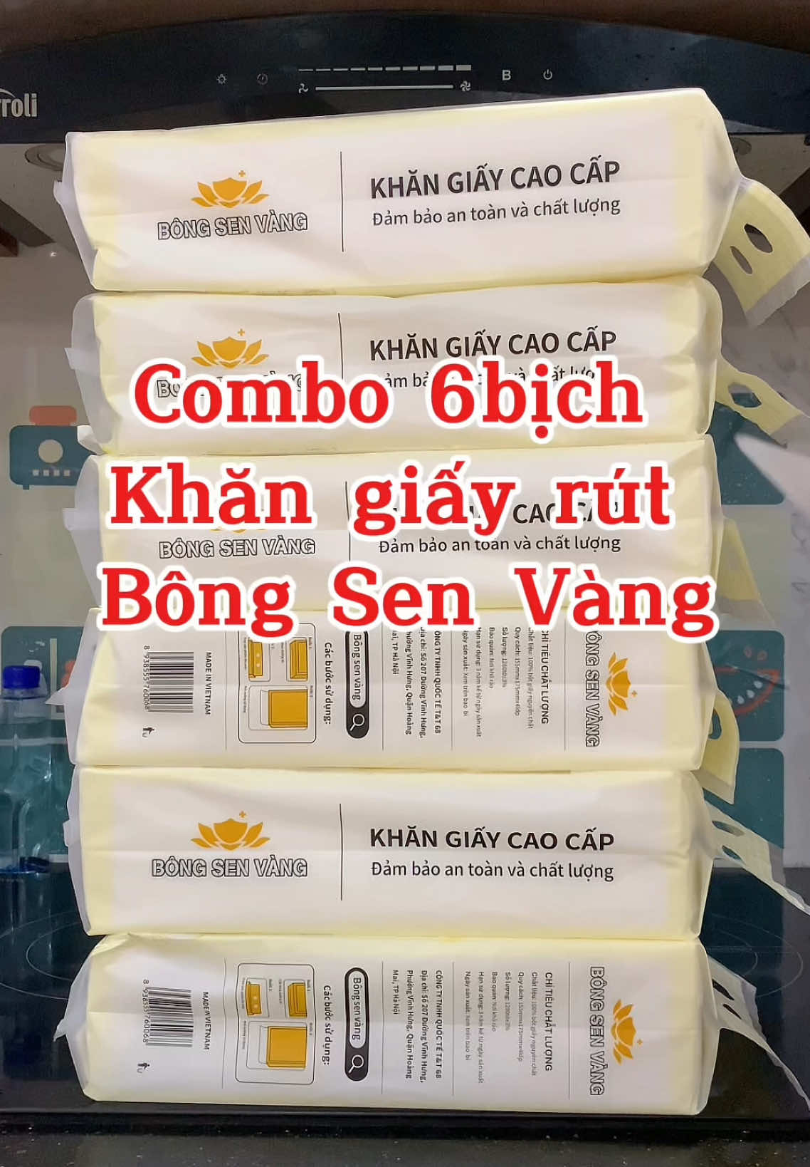 Chỉ hơn 100k combo 6 bịch khăn giấy rút Bông Sen Vàng#Chungchíchoé #giadungtienich #giadung #khangiayrut 