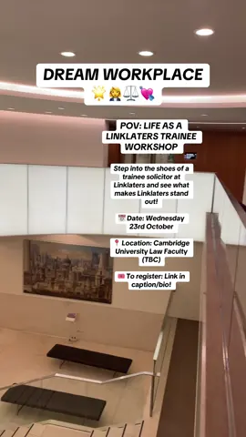 CALLING ALL UNIVERSITY OF CAMBRIDGE STUDENTS!!! Ever wondered what it’s like to be a Trainee at Linklaters? Now’s your chance to find out! Join me for the POV: Life as a Linklaters Trainee workshop at the University of Cambridge, where you'll step into the shoes of a trainee solicitor in our ESG, Corporate, and AFIG practice areas. 💼 This immersive workshop will give you hands-on experience as you work through real trainee tasks and scenarios in an interactive format. It's a great opportunity to get a feel for life at the firm. 📅 Date: Wednesday, 23rd October 📍 Location: Law Faculty (TBC) 🎟 To register: https://ocp-ba.co.uk/linklaters-24-ba-cambridge2-pov Feel free to reach out to me with any questions! @On-CampusPromotions @Linklaters  #LinklatersCareers #TraineeLife #LegalCareers #LawWorkshop #LawFirm