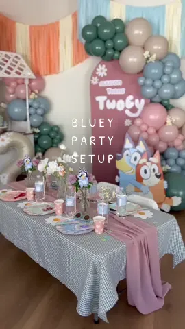 Where are all my Bluey fans?? 🐾 my daughter has been loving this show all year, so we had to bring it to life for her birthday 🥰 TWOEY!!  #bluey #blueyparty #kidsparty #birthday #balloons #buttercreamcake #partysetup #DIY #diyparty #partydecor 