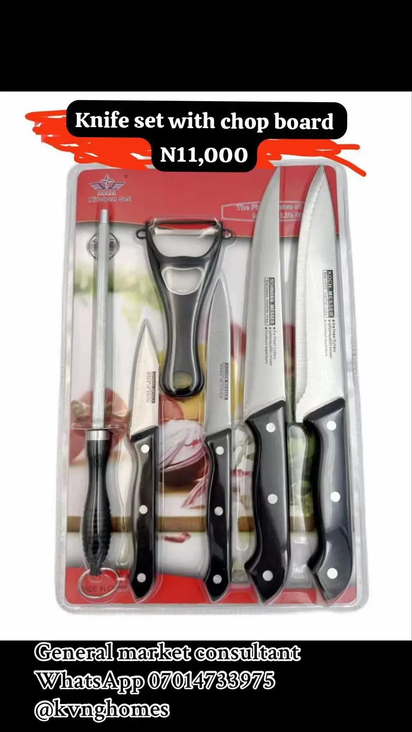 Knife set with chop board  Price : N11,000 All orders comes with a receipt To place orders 🛒 Send a dm on ig Or click the link in bio to order via WhatsApp 07014733975 Email: kvnghomes@gmail.com ___________________________________________ Strictly payment before delivery  Delivery takes 1-3 working days Thanks for reaching out to our brand Kvnghomes #kvnghomes 