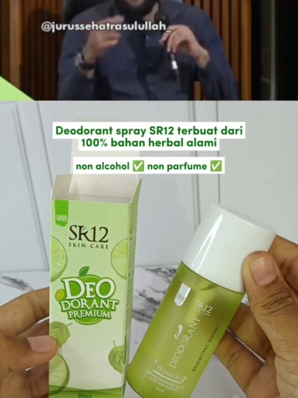 Deodorant dengan kandungan yang 100% herbal ya deodorant spray SR12😍 tawas✅ kapur sirih✅ aloevera✅ air✅ dan yang paling penting ada kandungan jeruk nipis nya juga loh!✅ NON PARFUME! DAN NON ALCOHOL!😍