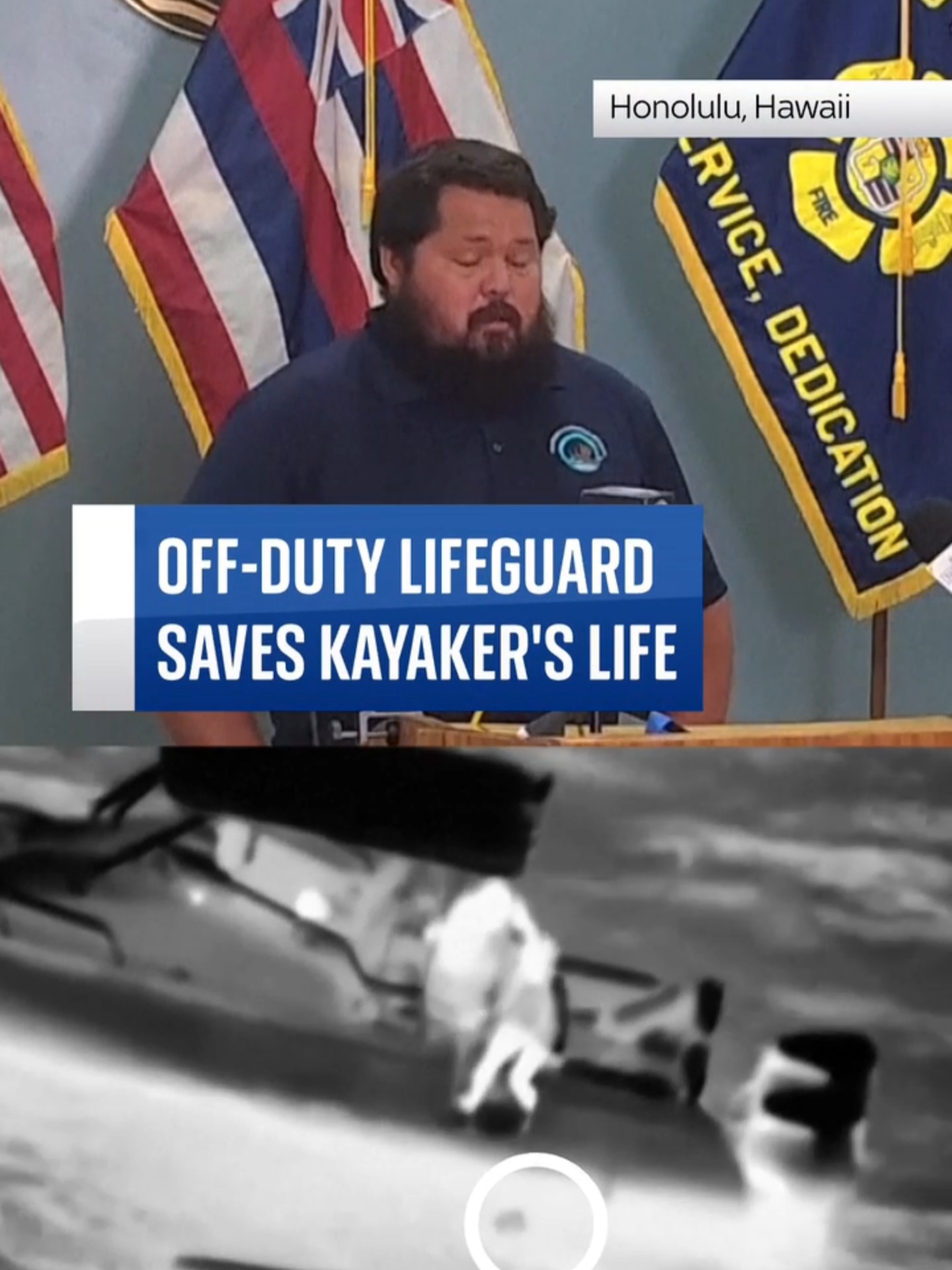 A 17-year-old kayaker was rescued in Honolulu, Hawaii, after becoming separated from his paddle crew and capsizing. He was spent more than 11 hours holding onto the kayak.  'I was crying my guts out because he was okay,' the lifeguard says. #SkyNews #Hawaii #Kayaking