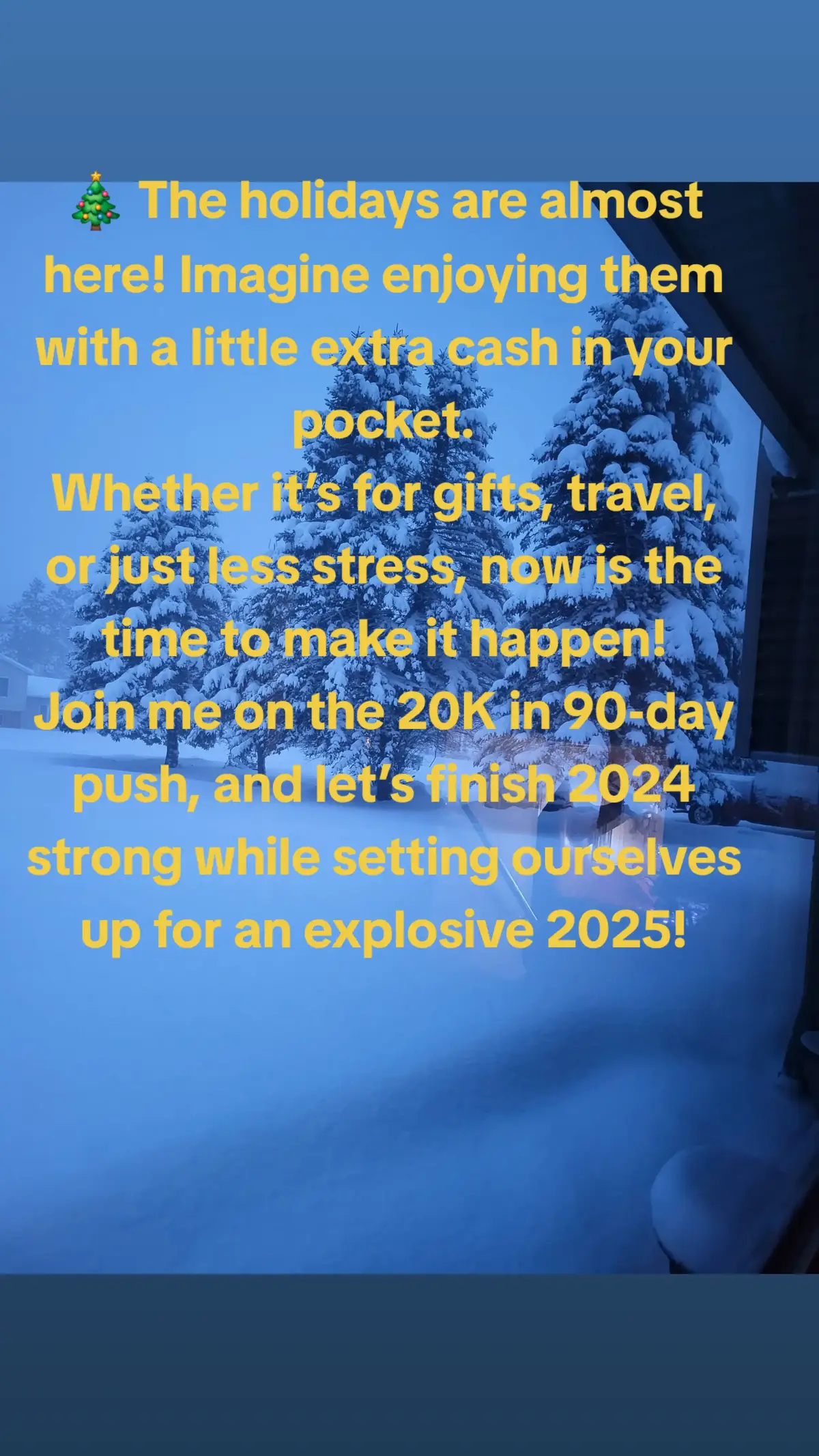 🎄 The holidays are almost here! Imagine enjoying them with a little extra cash in your pocket. Whether it’s for gifts, travel, or just less stress, now is the time to make it happen! Join me on the 20K in 90-day push, and let’s finish 2024 strong while setting ourselves up for an explosive 2025! Want to know how? Click the link in my bio: www.bfreedailypay.com #HolidayCash #20Kin90Days #ExtraIncome #FinancialFreedom #Finish2024Strong #Start2025Right #EarnMoreNow