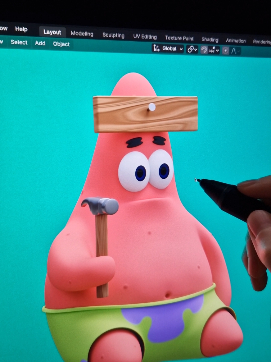 3D Patrick Star 🩵 #3d #3dmodeling #3dcharacter #3dart #patrickstar #spongebob #fanart #displaytablet #blender3d #cartoon 