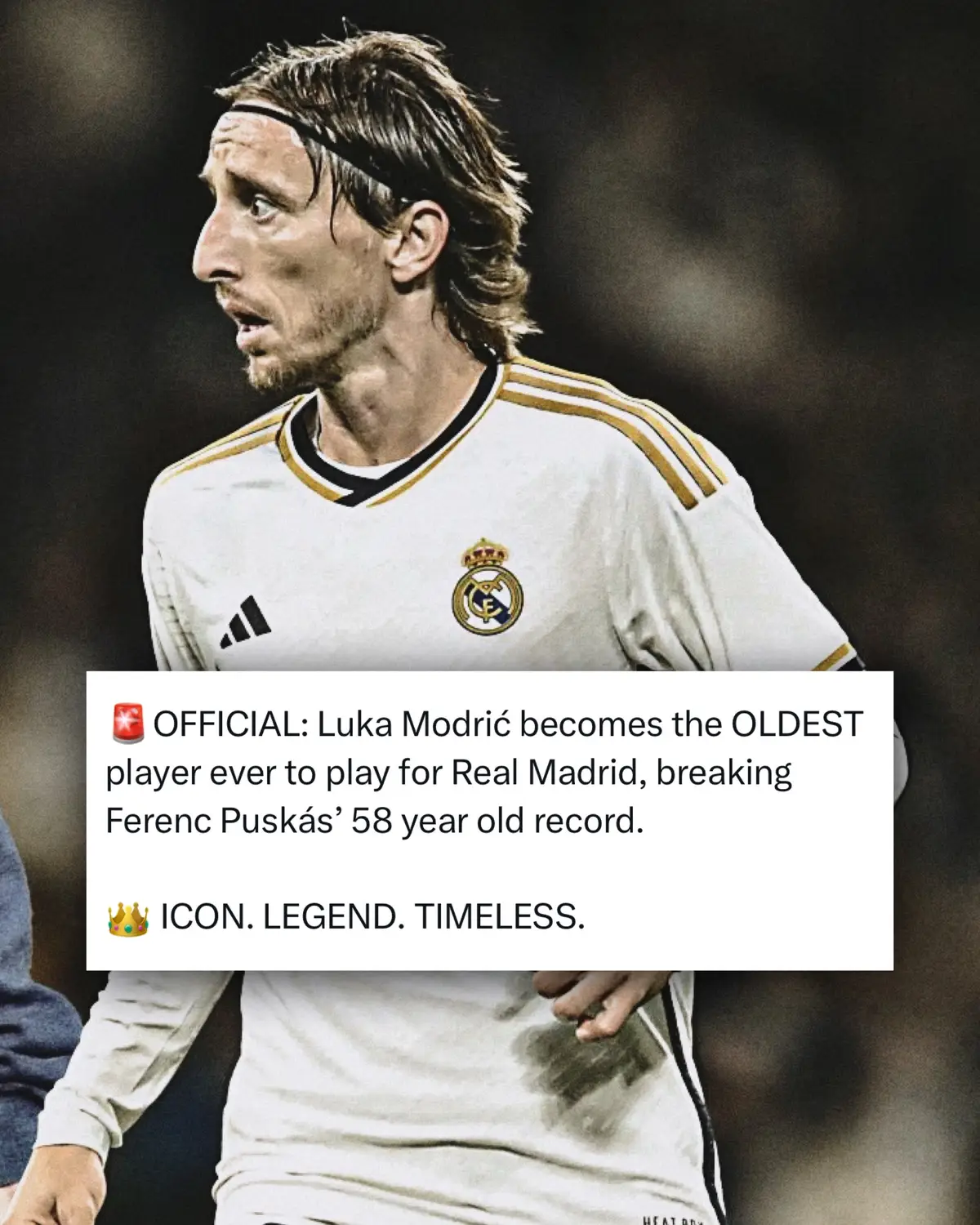 Modric becomes the oldest player to play for Real Madrid. 🍷🇭🇷 (x: MADRIDXTRA) #respect #icon #lukamodric #modric #aura #realmadrid #legend #wholesome #football #footballtiktok #futbol #futebol #footy #goviral #Soccer #soccertiktok #halamadrid #spain #laliga #croatia #fyp #trending #puskas 