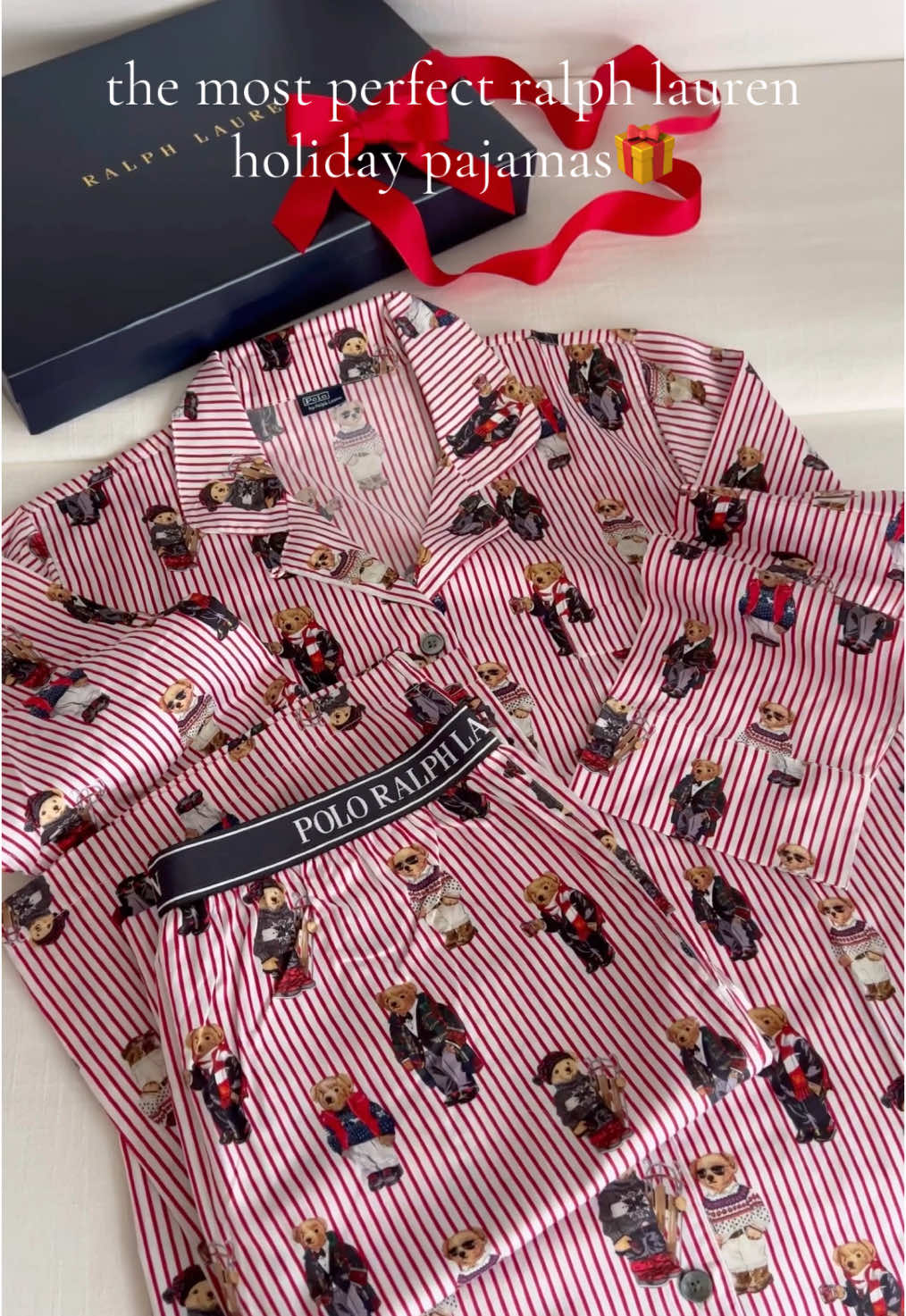 LINKED in bio on LTK page!🧸 these Ralph Lauren holiday pajamas couldnt be more perfect!🎁 the Polo bears wearing all of their different outfits and the red stripes…simply adore!🎄 #ralphlauren #ralphlaurenaesthetic #polobear #poloralphlauren #oldmoneyaesthetic #christmaspajamas #christmaspjs #pajamaset 