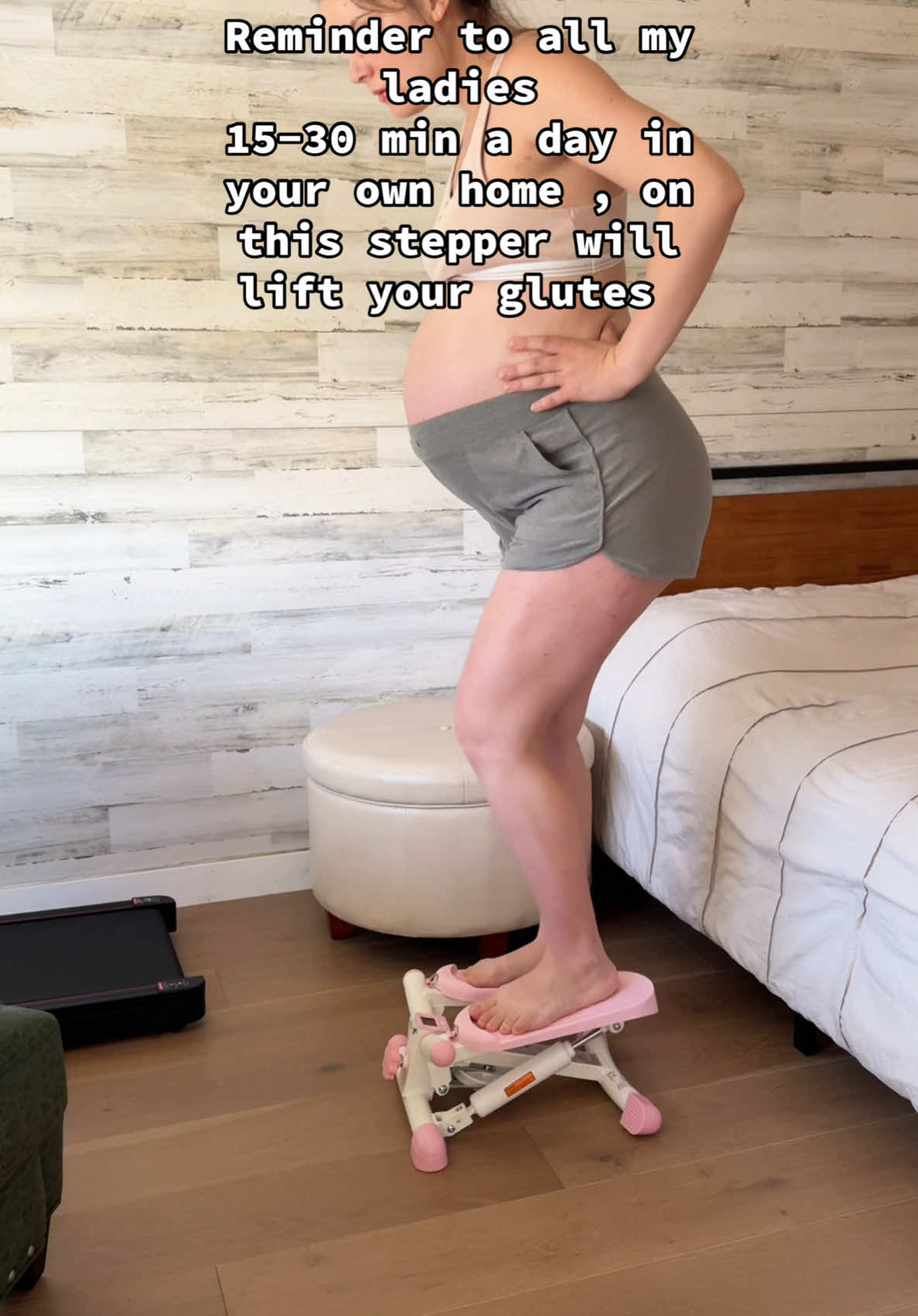 Currently 39 weeks pregnant, so don’t judge me because i am barefoot #exerciseathome #ministepper 