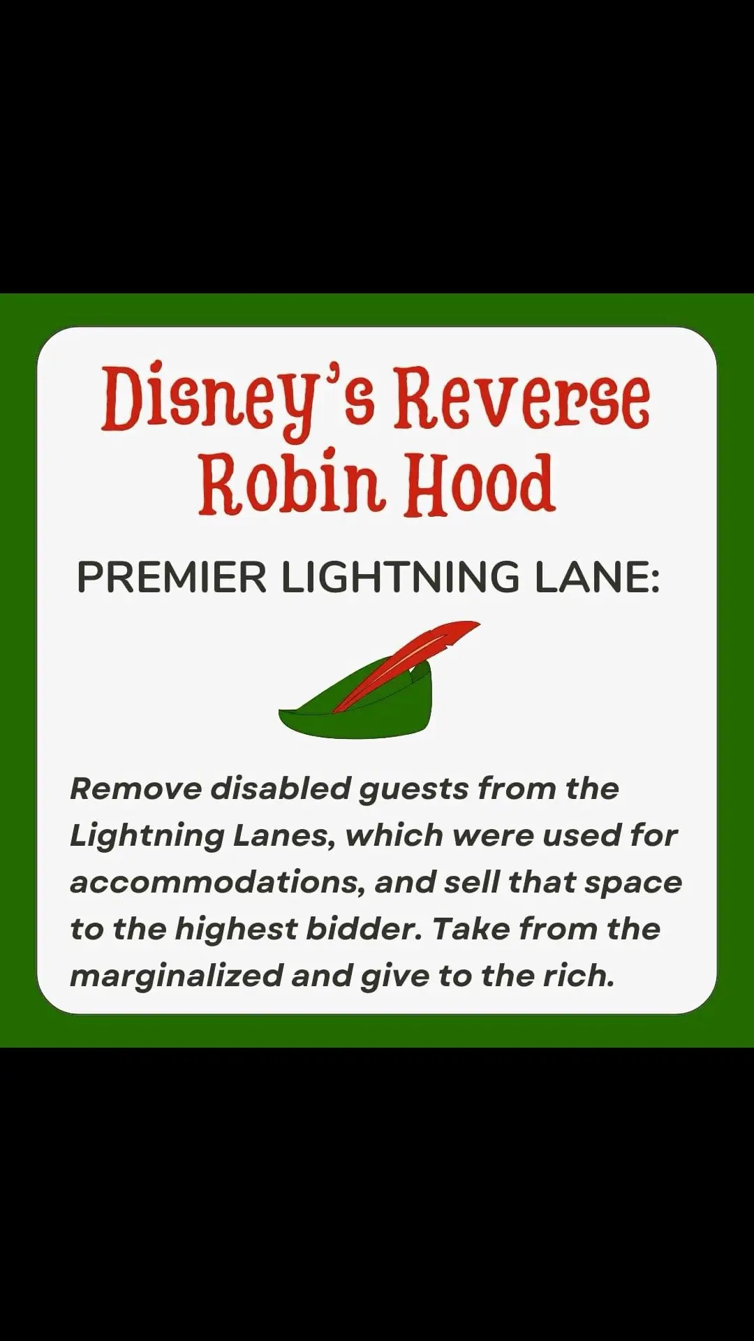 Step 1) Take disabled people out of the lightning lane by greatly restricting DAS Step 2) Charge $400 for that same spot, call it Premier Lightning Lane Step 3) Profit The grand scheme has been revealed and it relies on taking from the marginalized to give to the rich.  #disability #disabled #disneyland #themepark #amusementpark #disneyworld #disneydas #lightninglane 