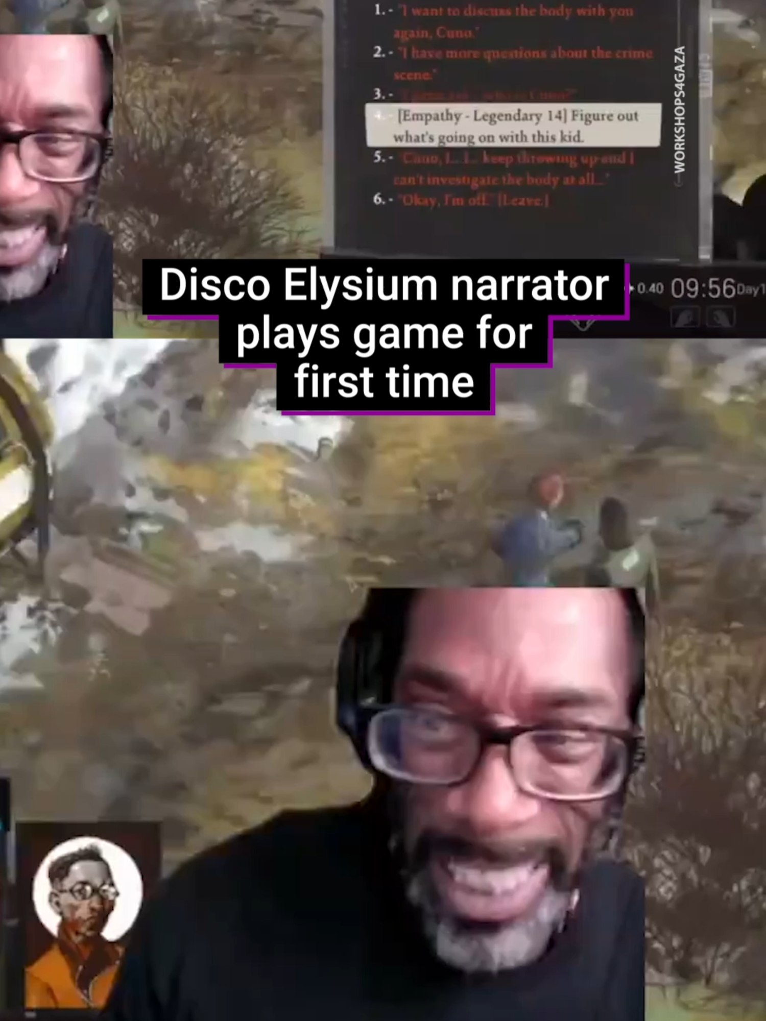 Lenval Brown, who narrates #discoelysium, played the game for the first time as part of a charity stream... It was as fun as you're hoping! #zaum #kimkitsuragi #harrydubois #discoelysiumfinalcut #gaming