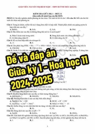 Đề kiểm tra giữa học kì 1 môn hoá học 11 năm học 2024-2025 #cobichngochoahoc #dekiemtra #hoahoc11 