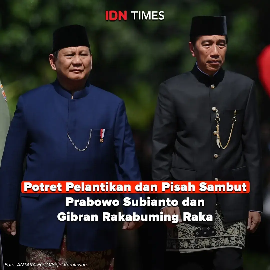 Presiden Prabowo Subianto dan Wakil Presiden Gibran Rakabuming Raka resmi dilantik untuk masa jabatan 2024-2029. Pelantikan dilaksanakan pada Minggu (20/10), tepatnya di Gedung Nusantara, Kompleks Parlemen, Senayan, Jakarta. Setelah acara pelantikan selesai, Presiden dan Wakil Presiden pun ke Istana untuk menghadiri acara pisah sambut. Berikut ini potretnya! #idntimes #idntimesnews #tiktoknews #tiktokberita #jokowi #prabowo #gibran 