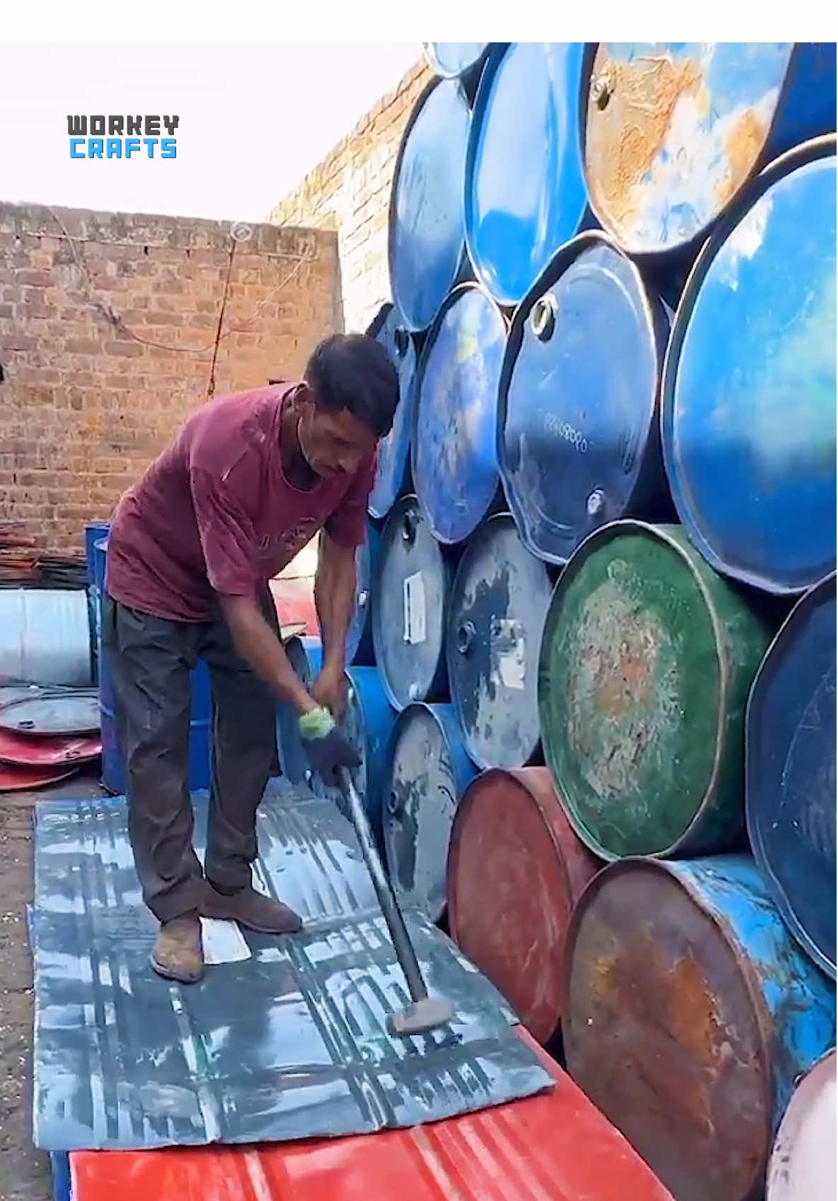 Old Oil Drums to Wheelbarrow #fyp #recycle #trolley #manufacturing #cart