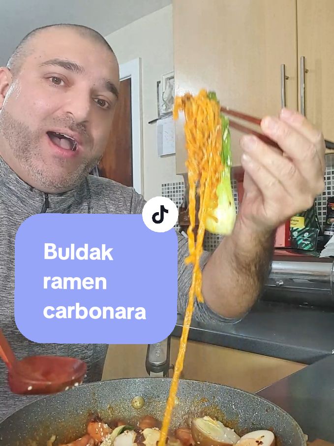 Eating Buldak ramen carbonara #SpicyBuldakRamen #BuldakCarbonara #VladimirFlitar 