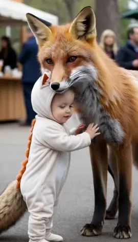 baby kid playing with a 🥰 cute Fox 🦊 without fear 😨 #baby #kids #cute  #fox #animal #zoo #usa_tiktok #fyp #2024 #california 