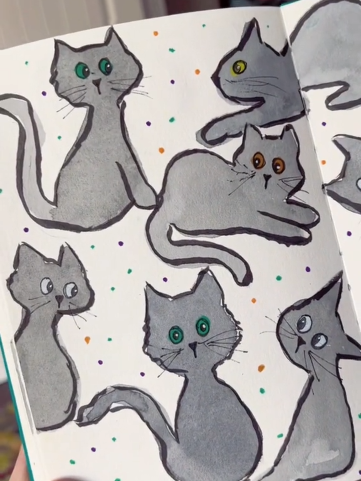 Don’t overthink the cats. Just paint some shapes and once you add the pen details they’ll be adorable! earrings by @meeshmade #cats #catlover #halloweencat #catart #sketchbookideas #watercolor Supplies are my brand and are on my page: My watercolor sketchbook My 24 color watercolor set My size 10 round brush My artist pen set Posca paint markers