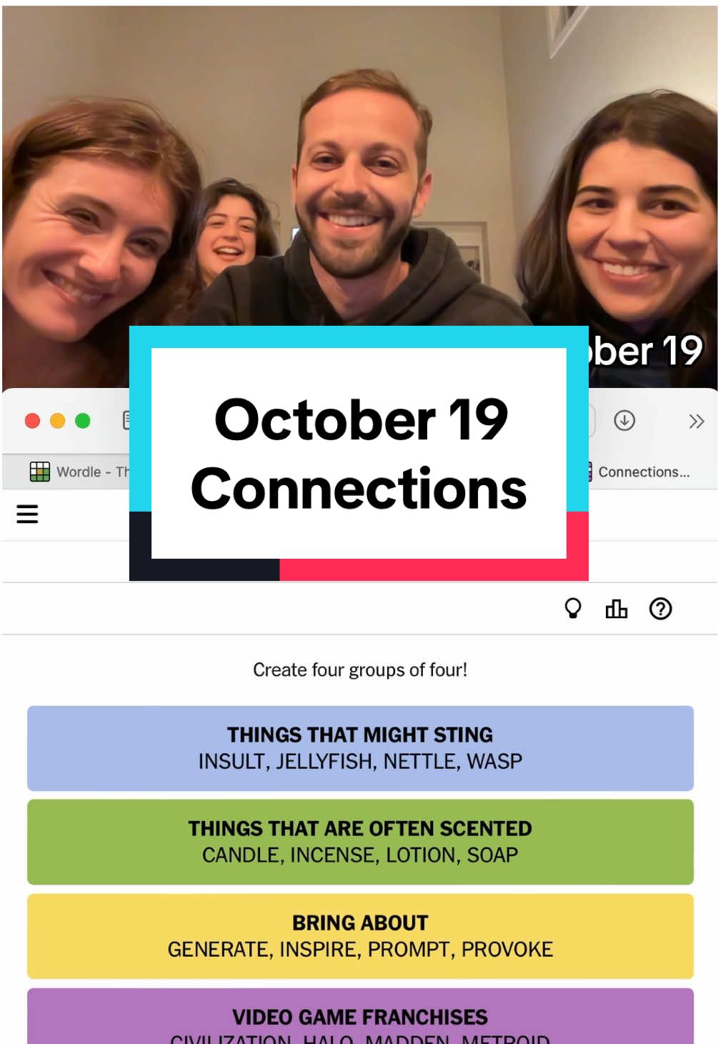 October 19 Connections with the squad #connections #nytgames #nytconnections #nyt 