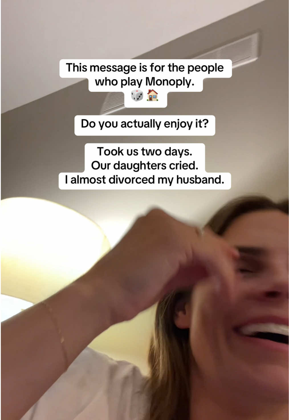 I hate losing….especially to my husband.  I’m about to have nightmares about the hotels he had on Illinois Ave 🫠 🏨  Listen, I’m all for family game night but Monopoly had us ready to swaaaaang.  What family board games are you playing? 🎲  #GameNight #monopoly #familygamenight #familytime #familycomedy #boardgame #familyhumor #games #parentingfail 
