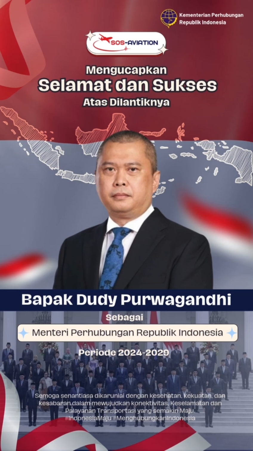 Selamat Datang dan Selamat Bertugas kepada Bapak Dudy Purwagandhi atas di lantik nya sebagai Menteri Perhubungan Republik Indonesia.  @kemenhub151  #MenghubungkanIndonesia #FlySOS #indonesiamaju #fyp #foryoupage #fypシ゚viral  #Inaguration #Day 